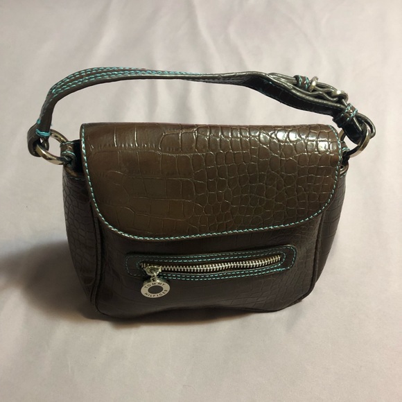 Tommy Hilfiger Faux Croc Top Handle w/ blue stitching detail - Picture 1 of 9